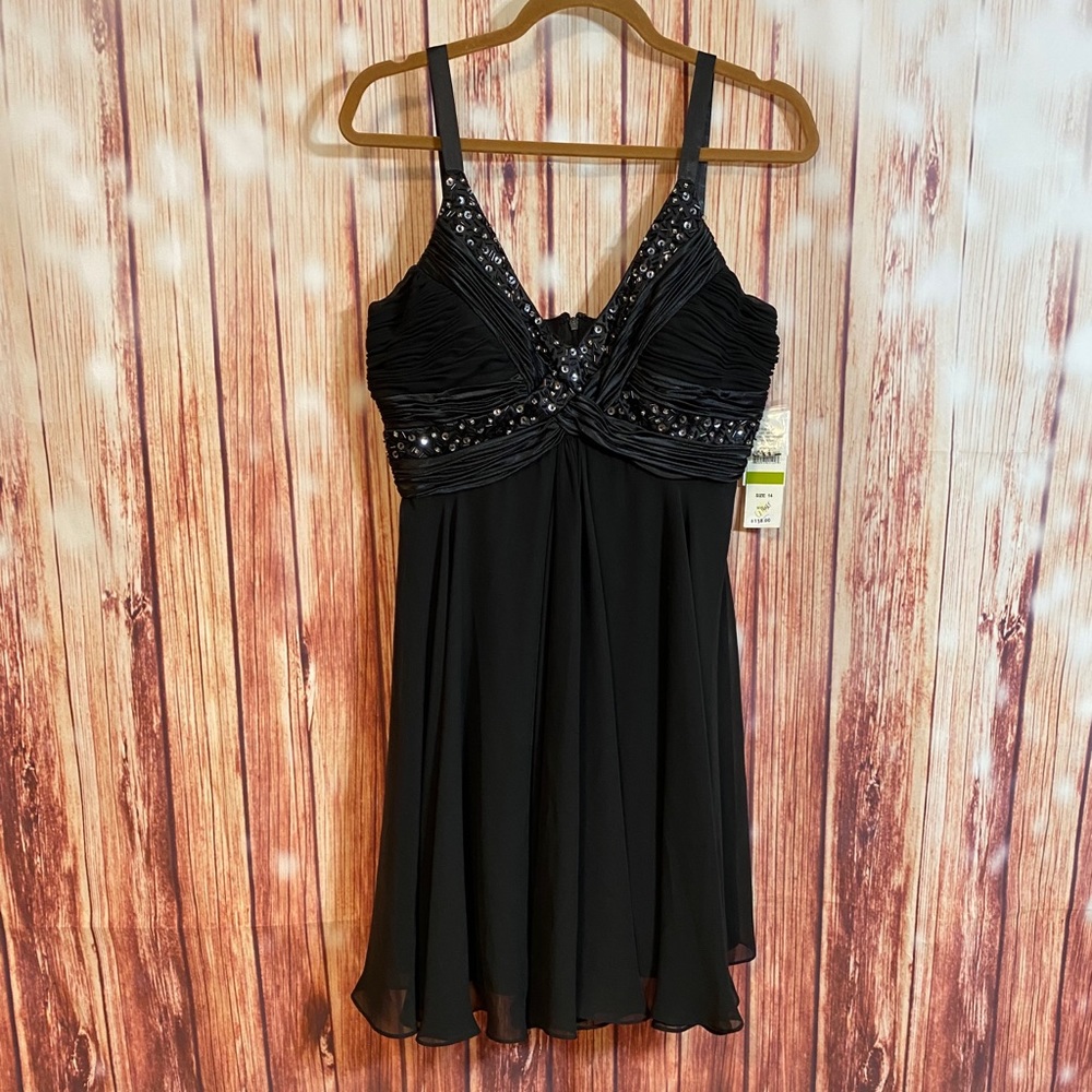 NWT S.L. Fashions Black Cocktail Dress size 14